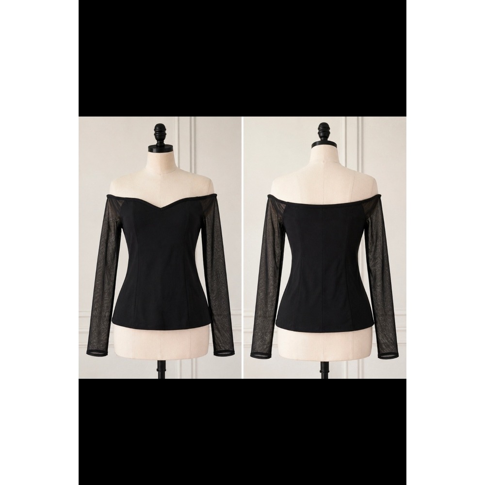 Torrid Foxy Off Shoulder Mesh Long Sleeve Corset Top Deep Black Plus Size 2 2X